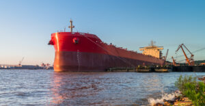 Services cargo container ship at harbor